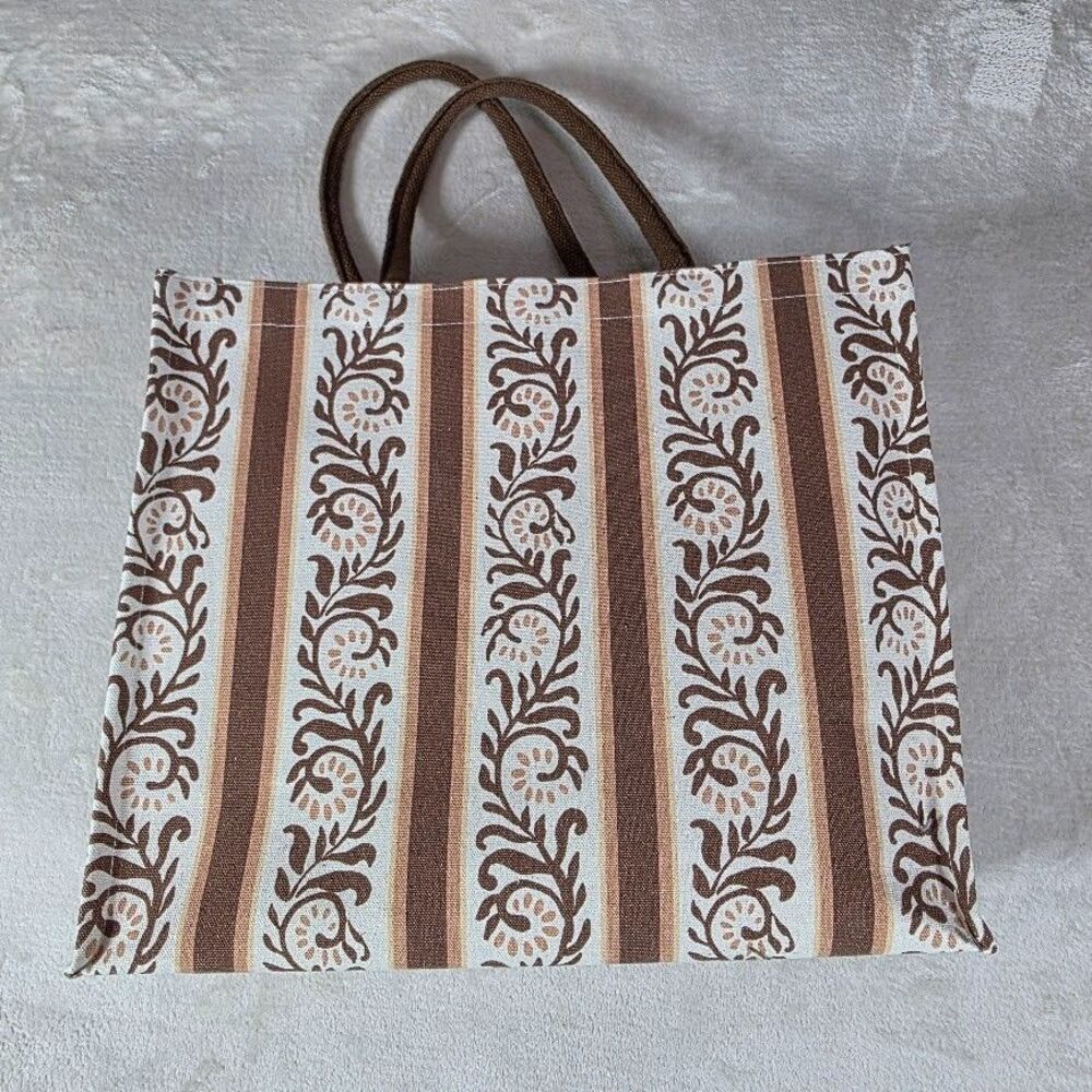 Unbranded Large Tote Shoulder Bag Brown Cream Laptop College Vacation Folds Flat